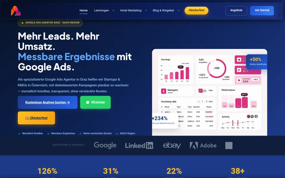 Screenshot der Website ads-agentur.at